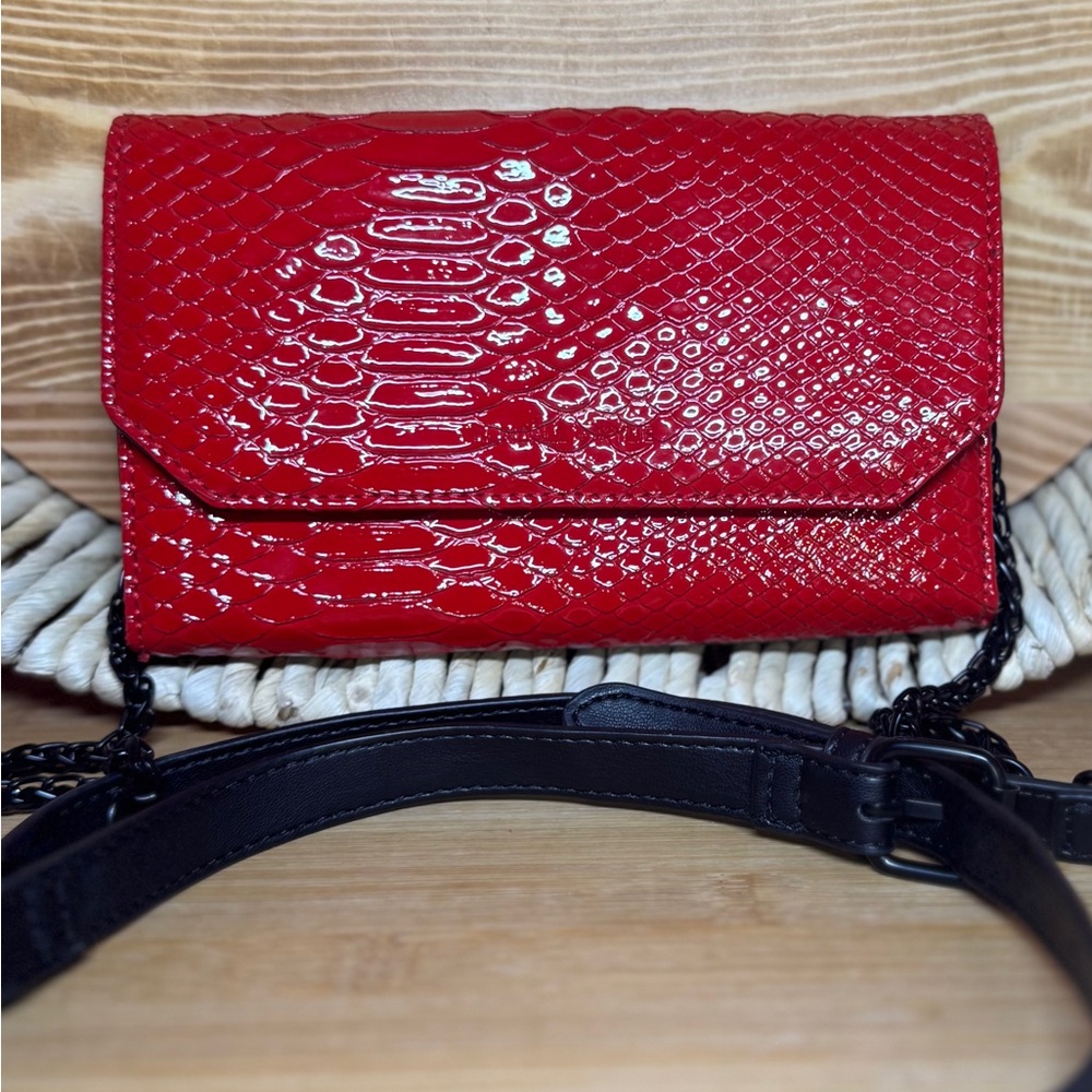 Kendall & Kylie Black & Red Snakeskin Embossed Convertible Bag